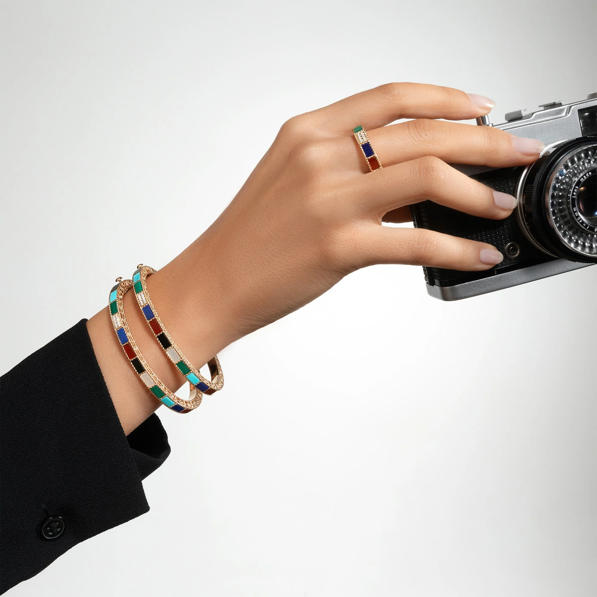 ART DECO BANGLE WITH COLORED STONES AND DIAMONDS - Image 4