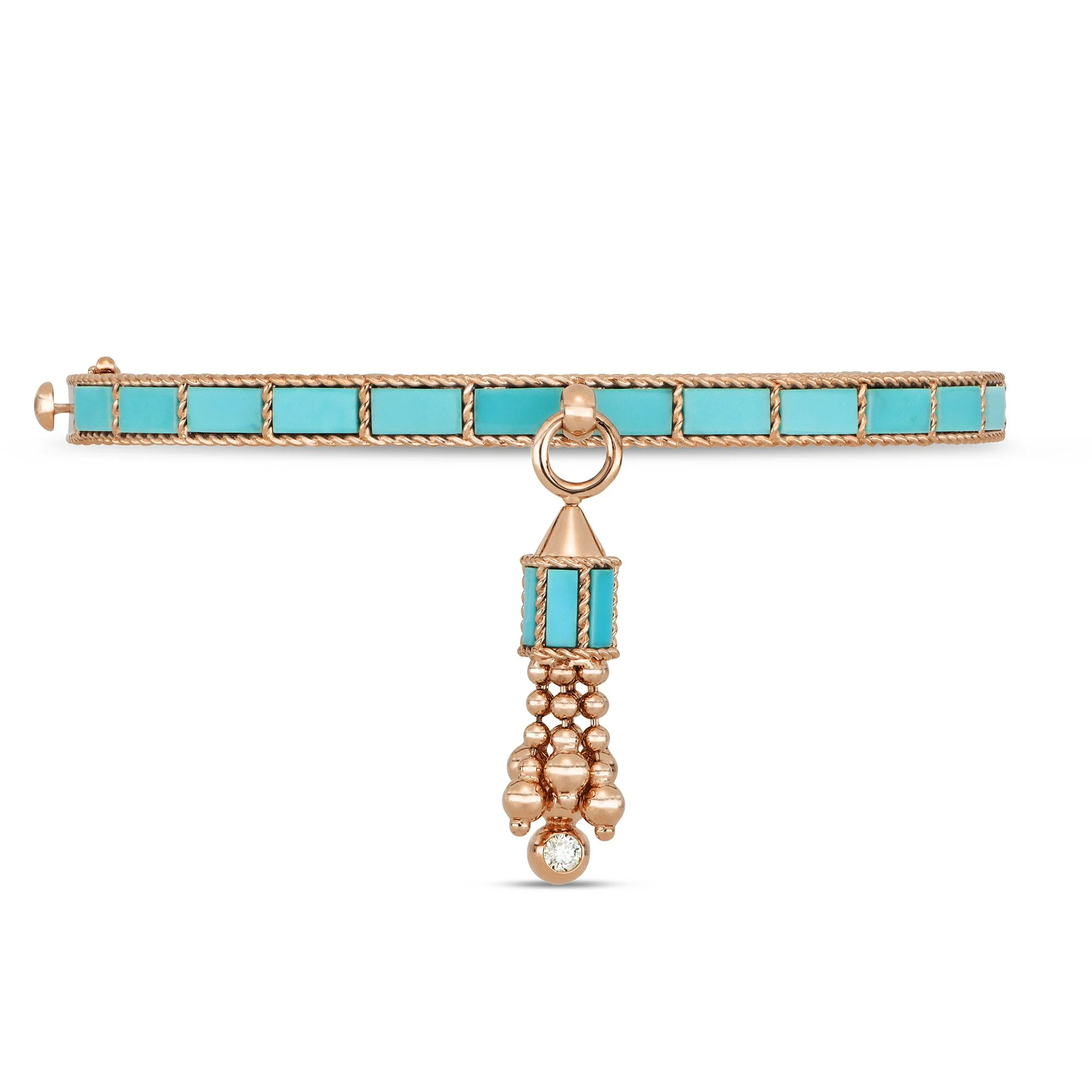ART DECO BANGLE WITH TURQUOISE AND DIAMONDS - Image 2