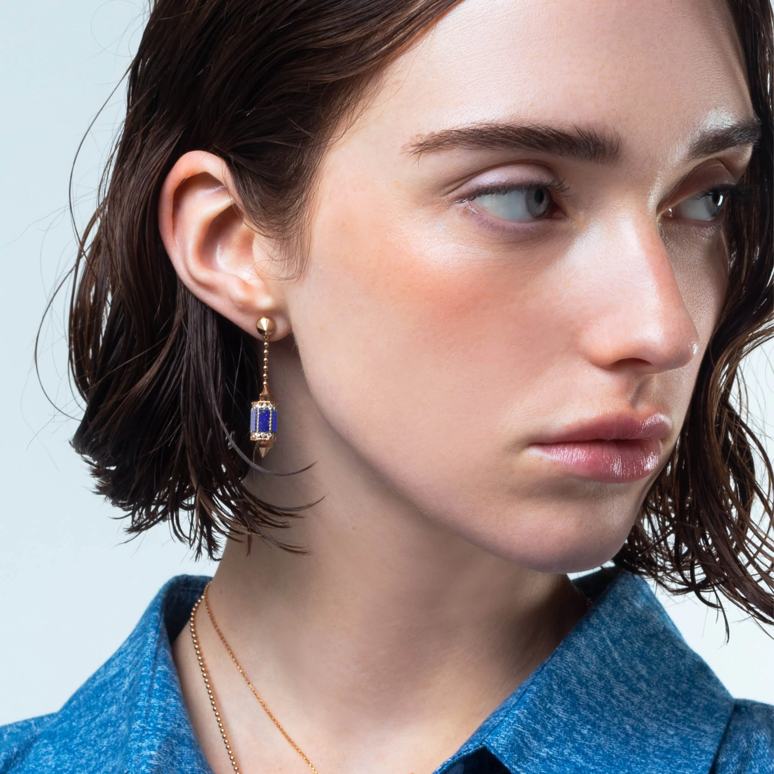 ART DECO EARRINGS WITH LAPIS LAZULI AND DIAMONDS - Image 2