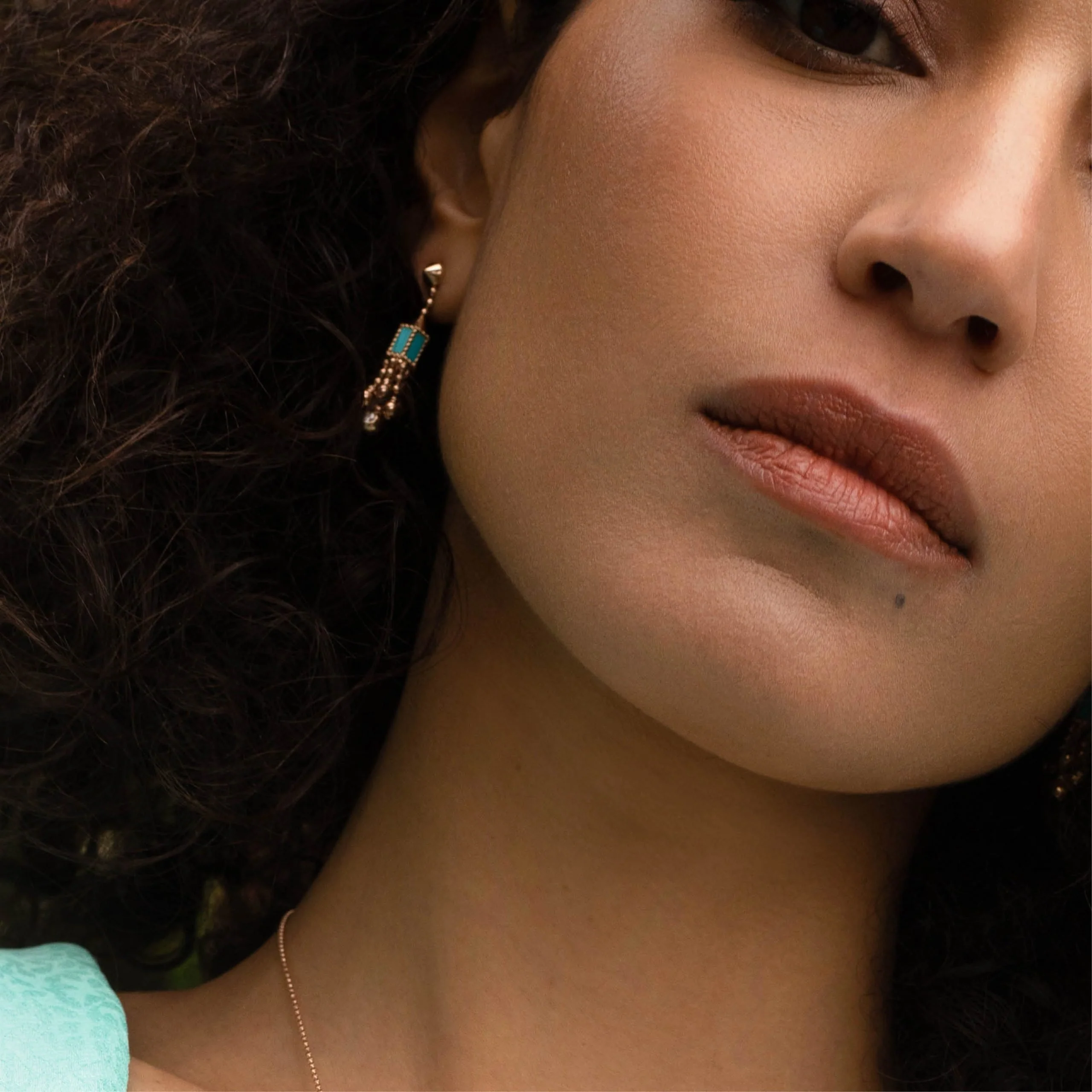 ART DECO EARRINGS WITH TURQUOISE AND DIAMONDS - Image 2
