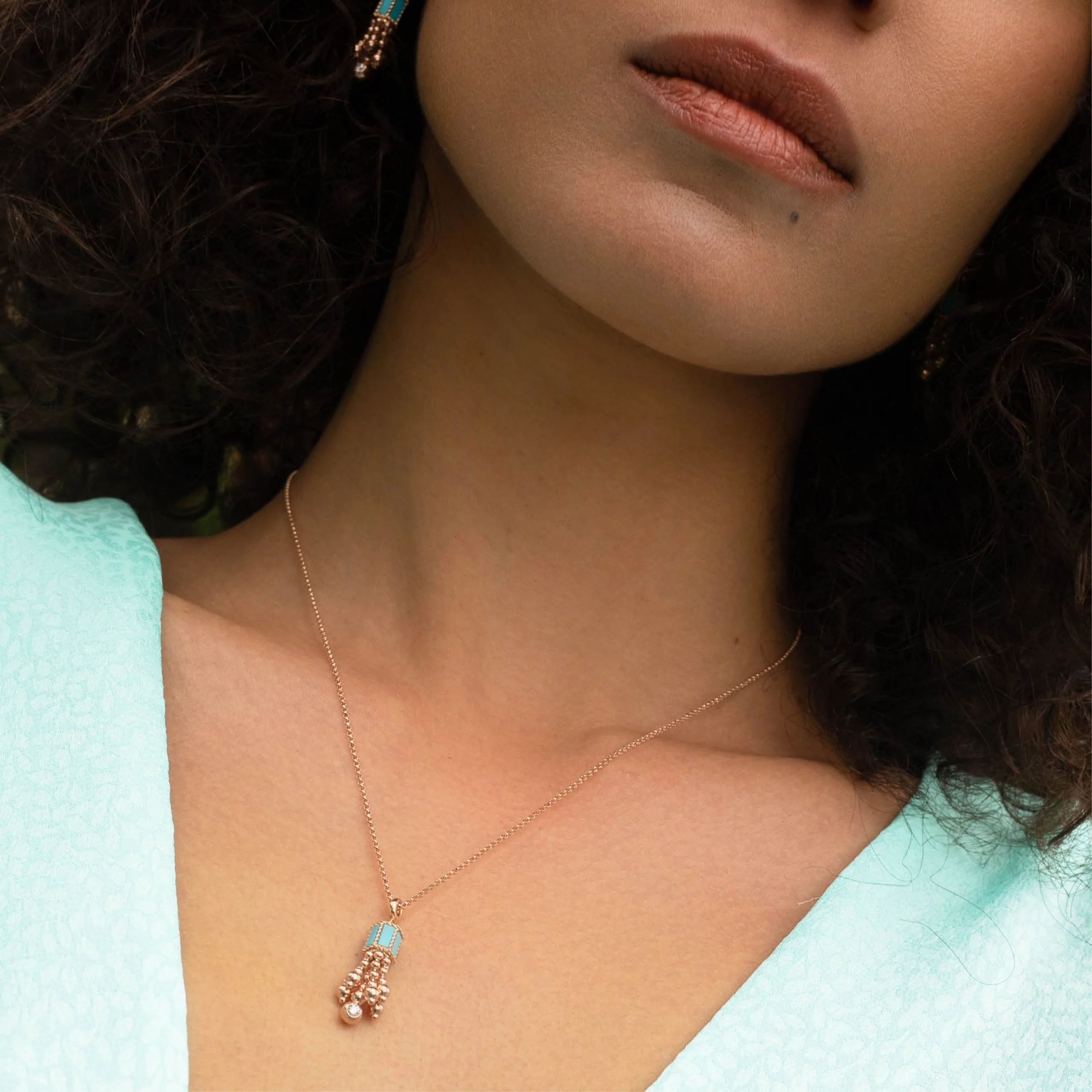 ART DECO NECKLACE WITH TURQUOISE AND DIAMONDS - Image 3