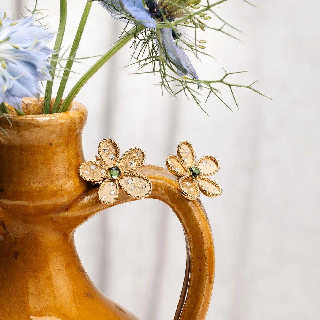 JASMINE EARRINGS WITH DIAMONDS AND GREEN TOURMALINE - Image 3