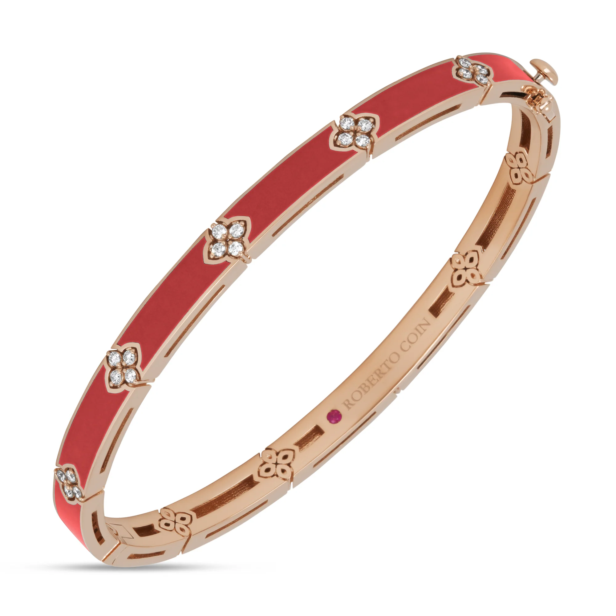 LOVE IN VERONA BANGLE WITH CORAL CERAMIC ENAMEL AND DIAMONDS