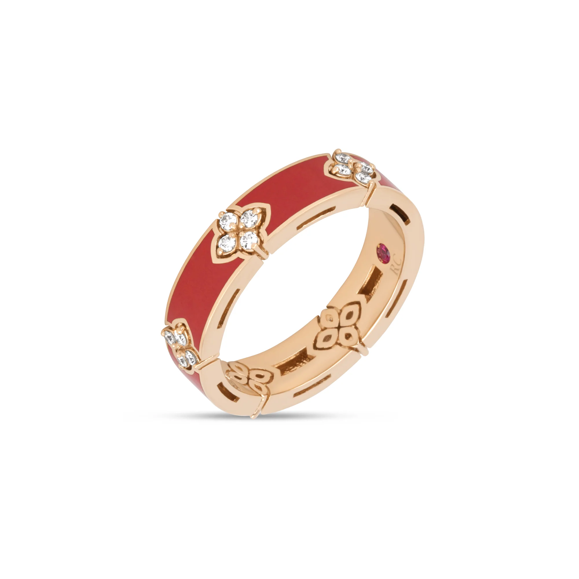 LOVE IN VERONA RING WITH CORAL CERAMIC ENAMEL AND DIAMONDS