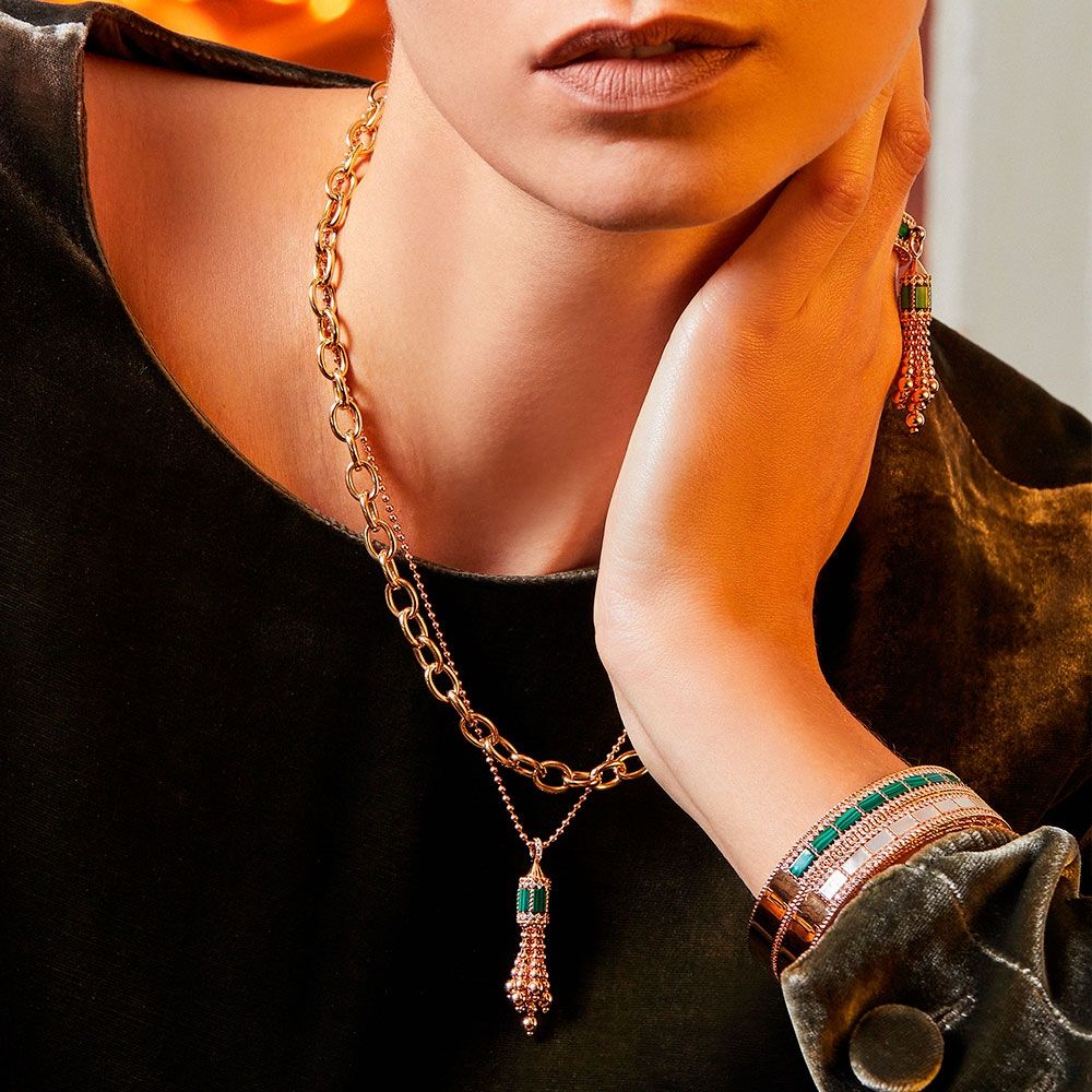 ART DECO NECKLACE WITH MALACHITE AND DIAMONDS - Image 3