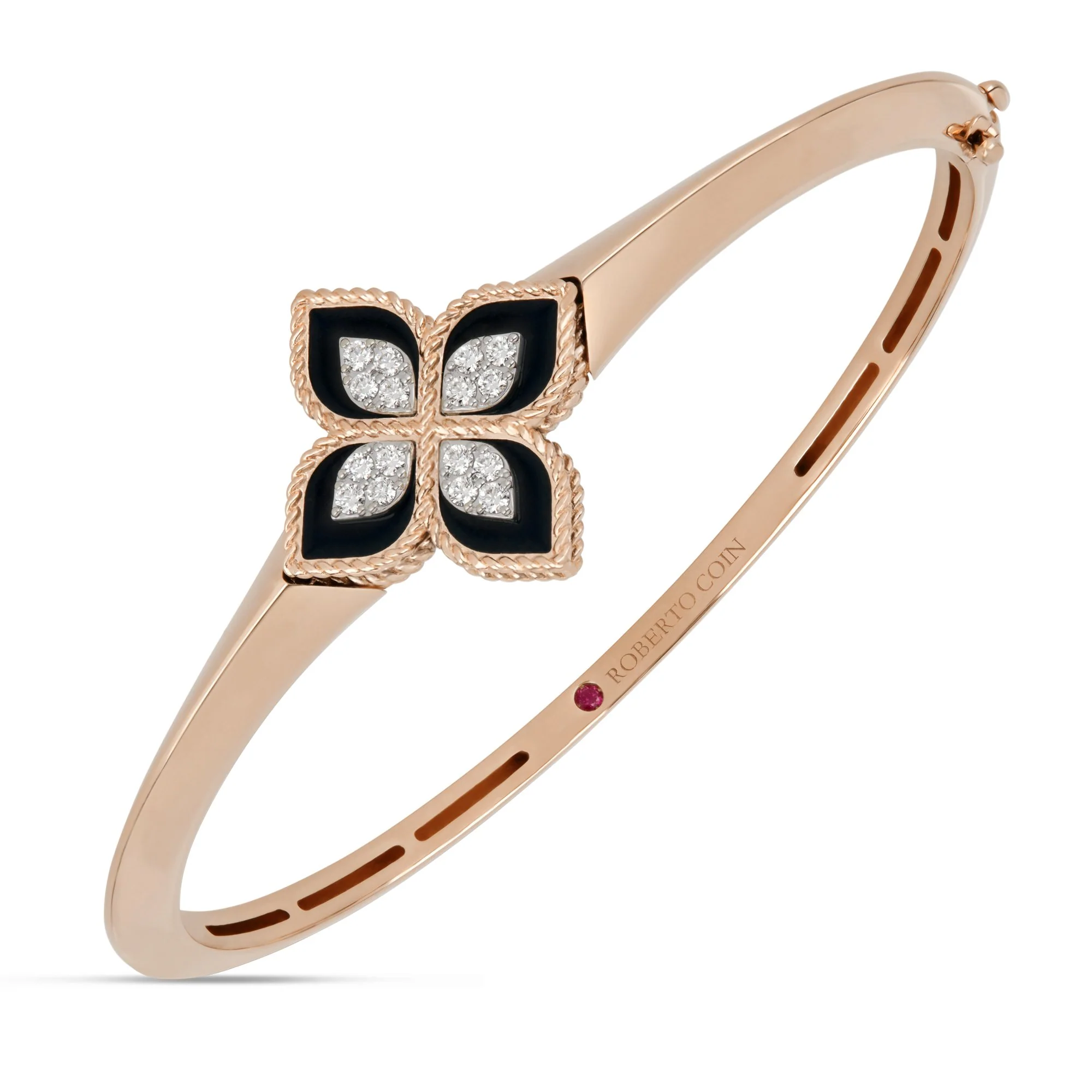 PRINCESS FLOWER BANGLE WITH DIAMONDS AND BLACK JADE