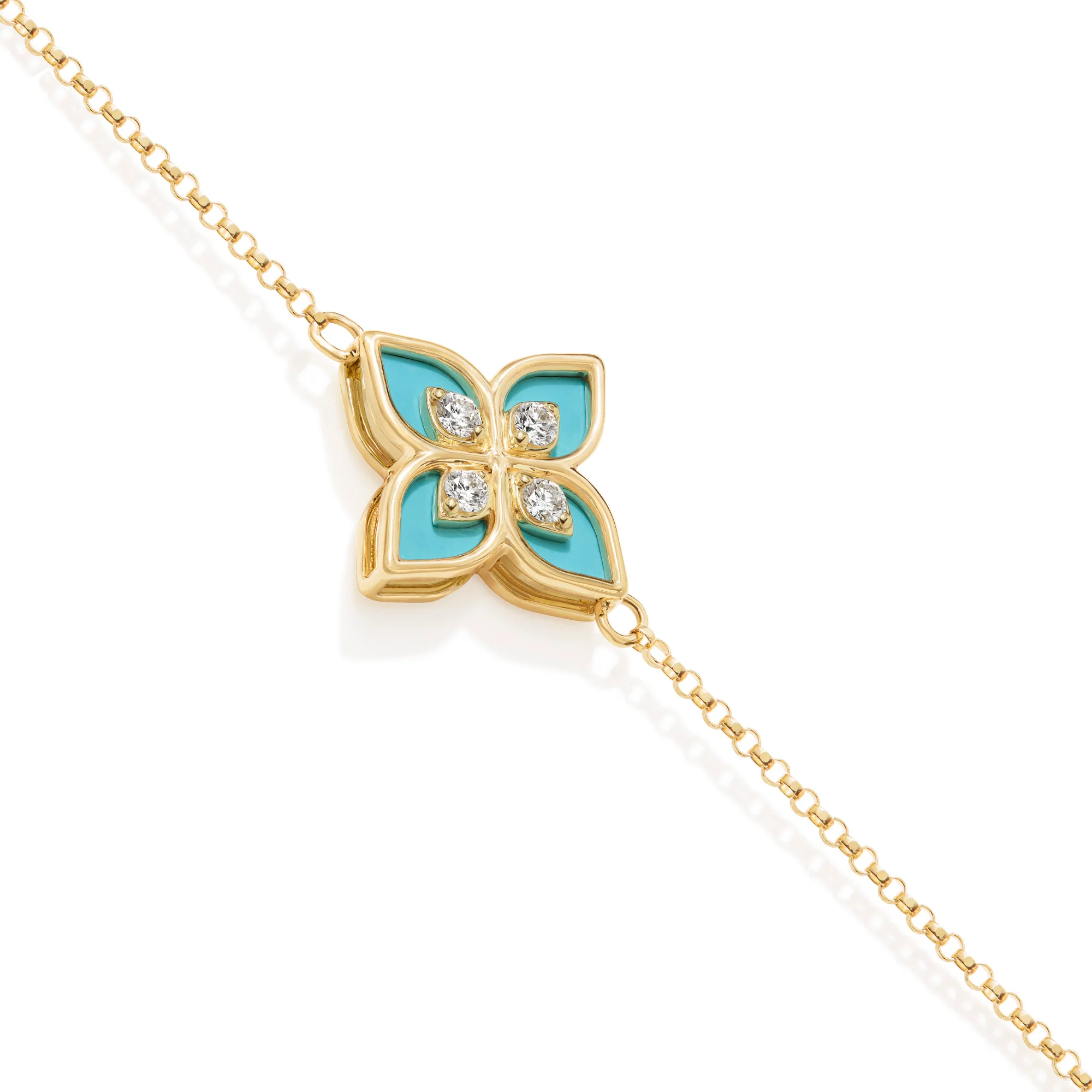 PRINCESS FLOWER BRACELET FOR CAROUSEL WITH DIAMONDS AND BLUE ENAMEL - Image 3