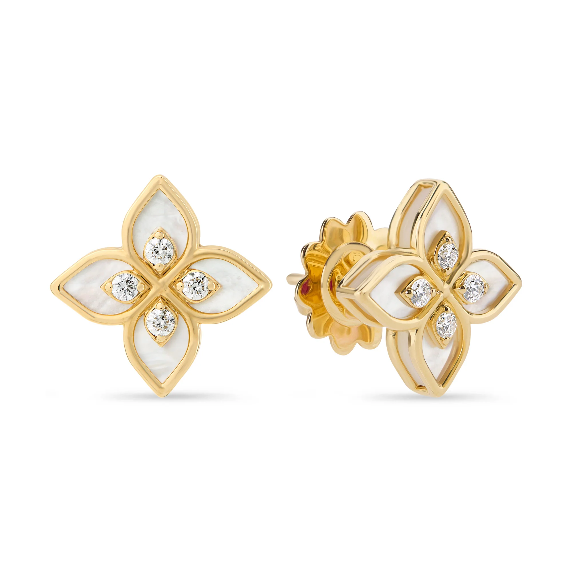 PRINCESS FLOWER EARRINGS FOR CAROUSEL WITH DIAMONDS AND MOTHER OF PEARL