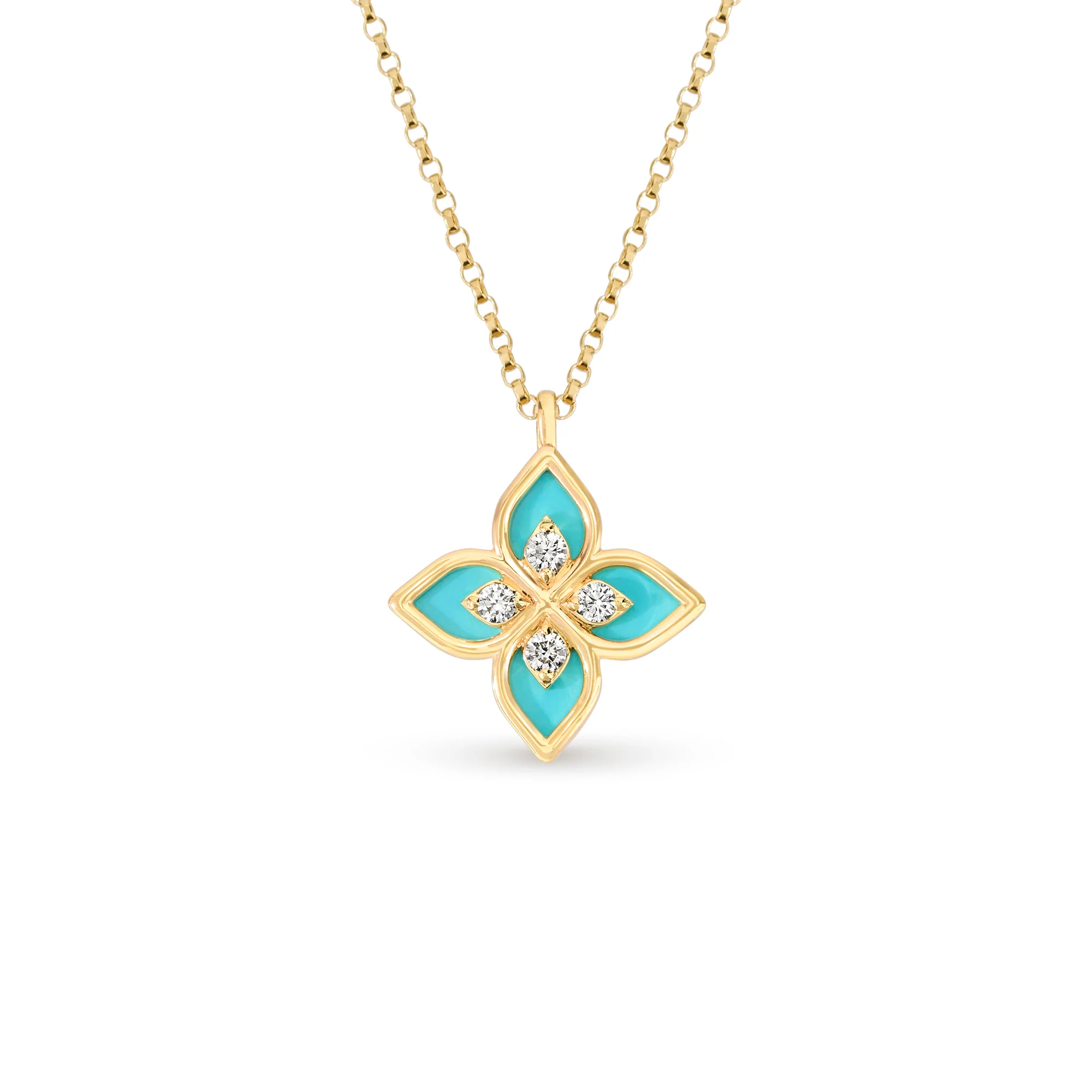 PRINCESS FLOWER NECKLACE FOR CAROUSEL WITH DIAMONDS AND BLUE ENAMEL