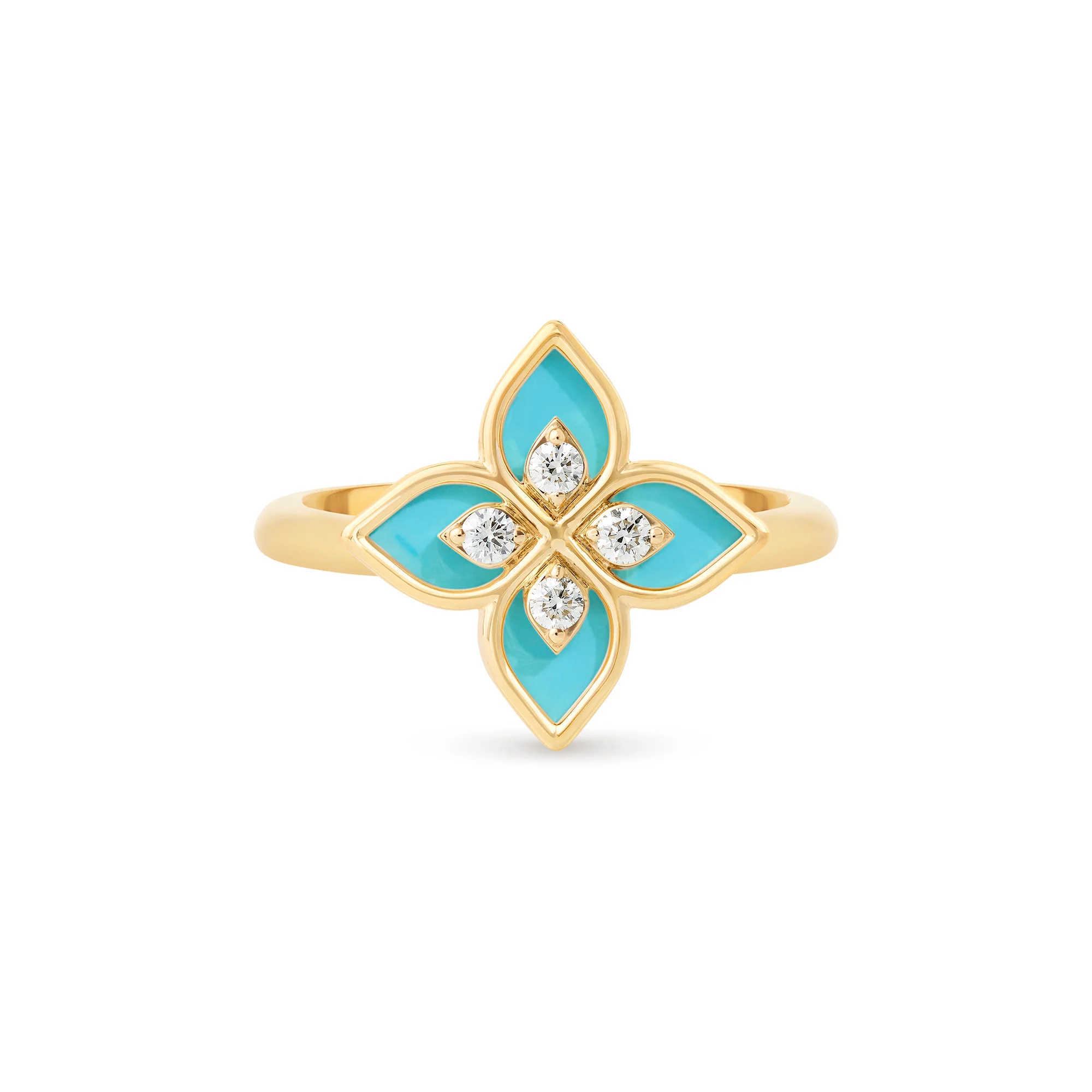 PRINCESS FLOWER RING FOR CAROUSEL WITH DIAMONDS AND BLUE CERAMIC ENAMEL - Image 2
