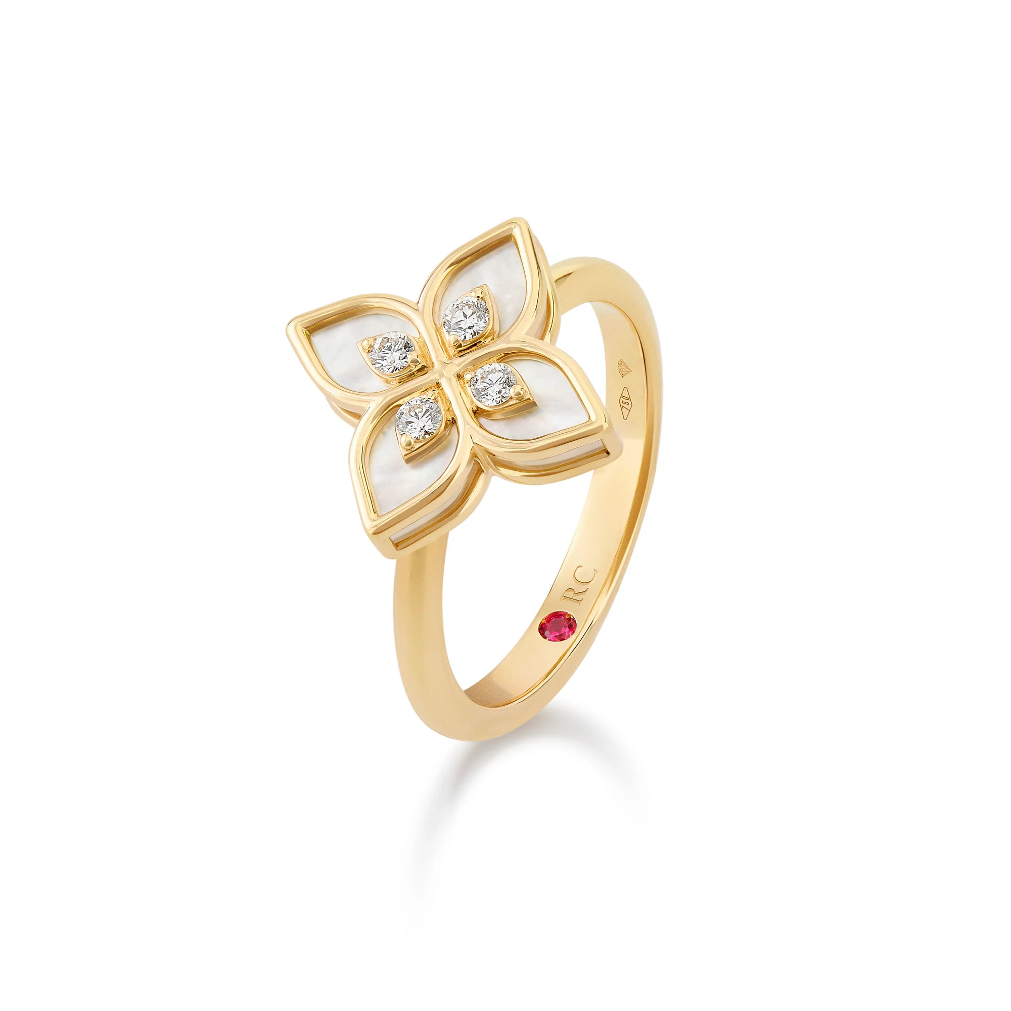 PRINCESS FLOWER RING FOR CAROUSEL WITH DIAMONDS AND MOTHER OF PEARL