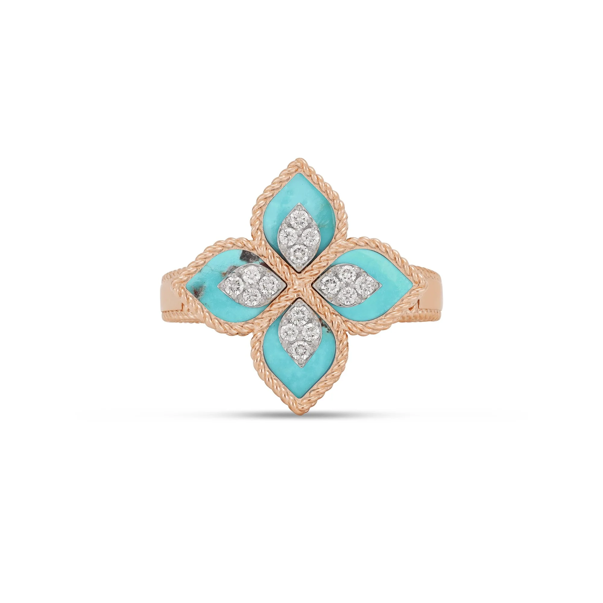 PRINCESS FLOWER RING WITH DIAMONDS AND TURQUOISE - Image 2