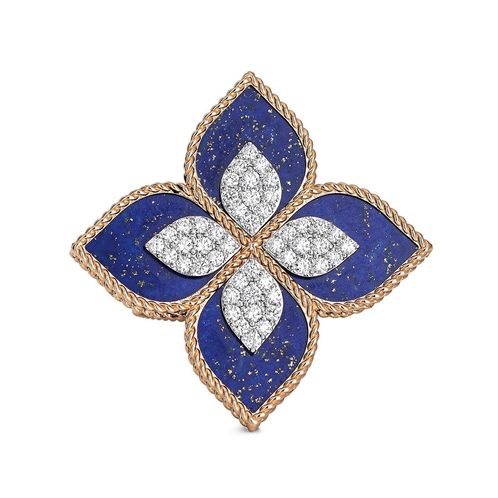 PRINCESS FLOWER RING WITH DIAMONDS AND LAPIS - Image 2