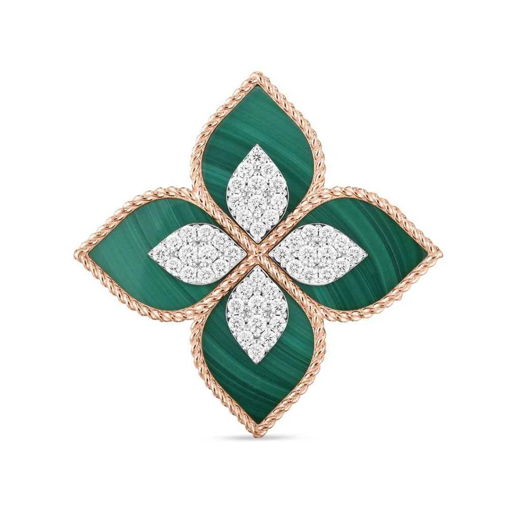 PRINCESS FLOWER RING WITH DIAMONDS AND MALACHITE - Image 2