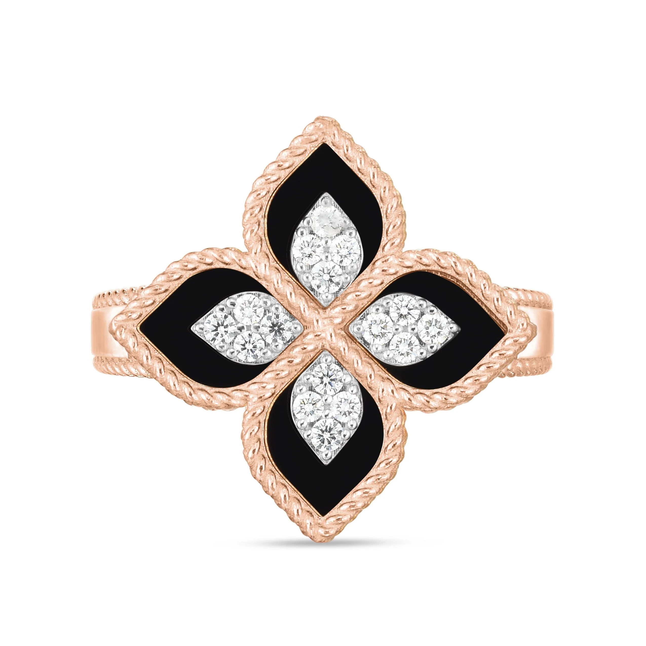 PRINCESS FLOWER RING WITH BLACK JADE AND DIAMONDS - Image 2
