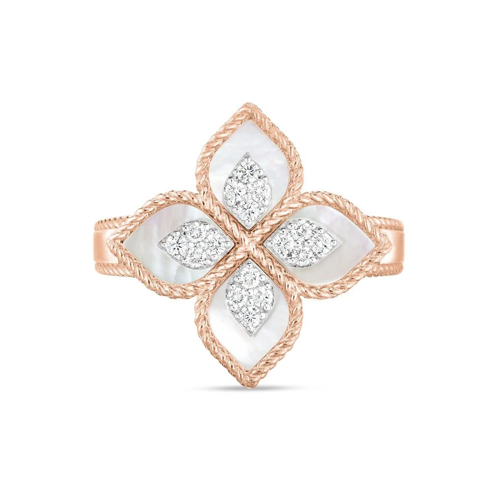 PRINCESS FLOWER RING WITH MOTHER OF PEARL AND DIAMONDS - Image 2