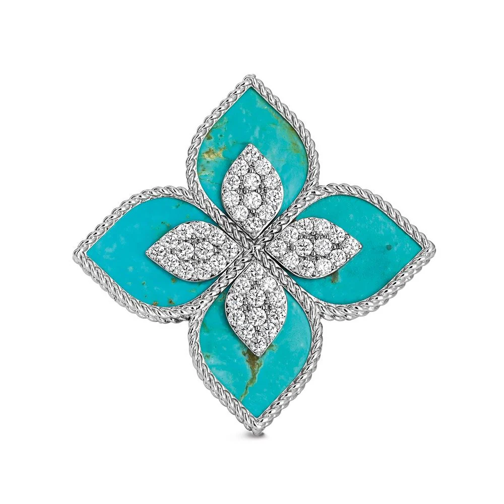 PRINCESS FLOWER RING WITH DIAMONDS AND TURQUOISE - Image 2