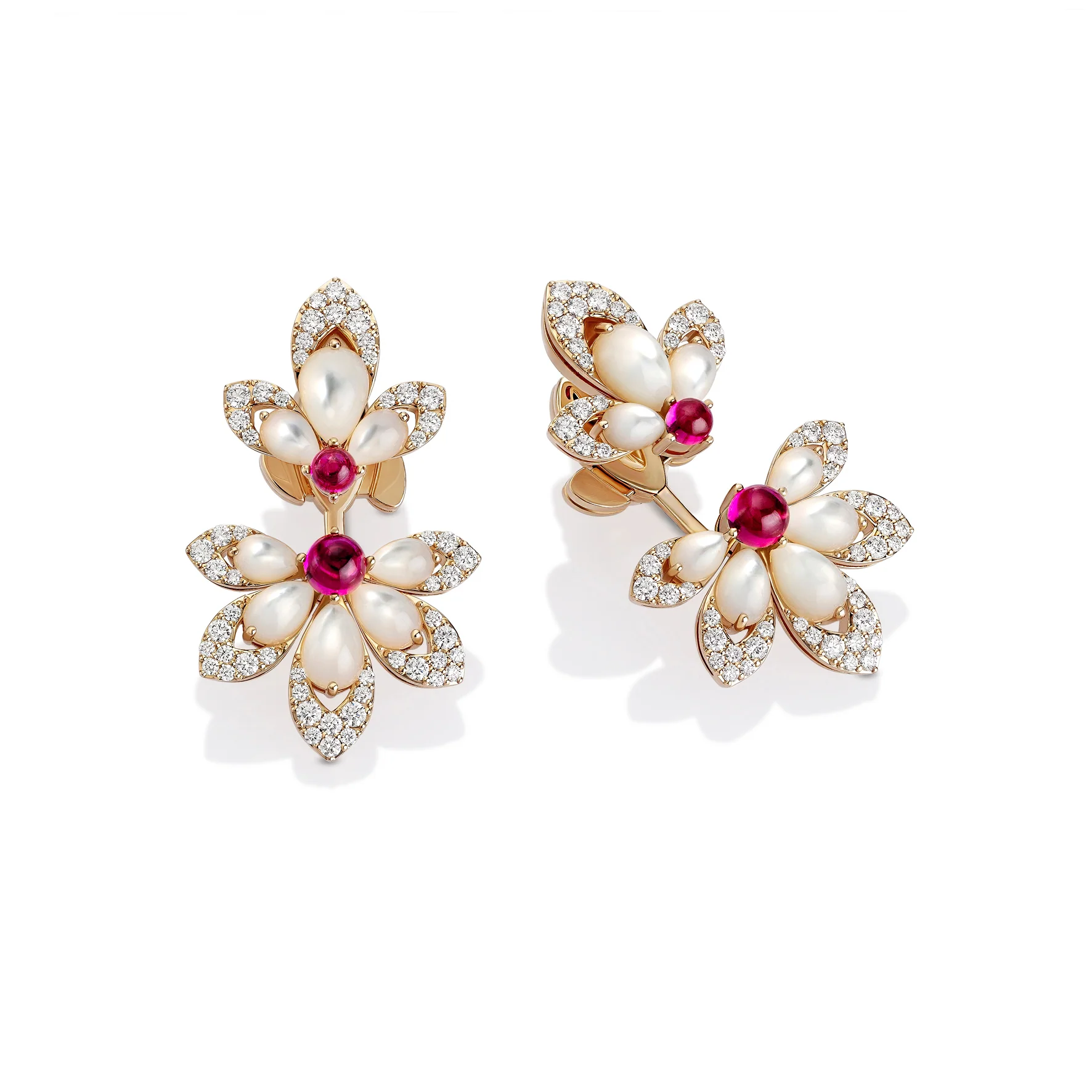 TIARĂ EARRINGS WITH MOTHER OF PEARL, RUBELLITE AND DIAMONDS