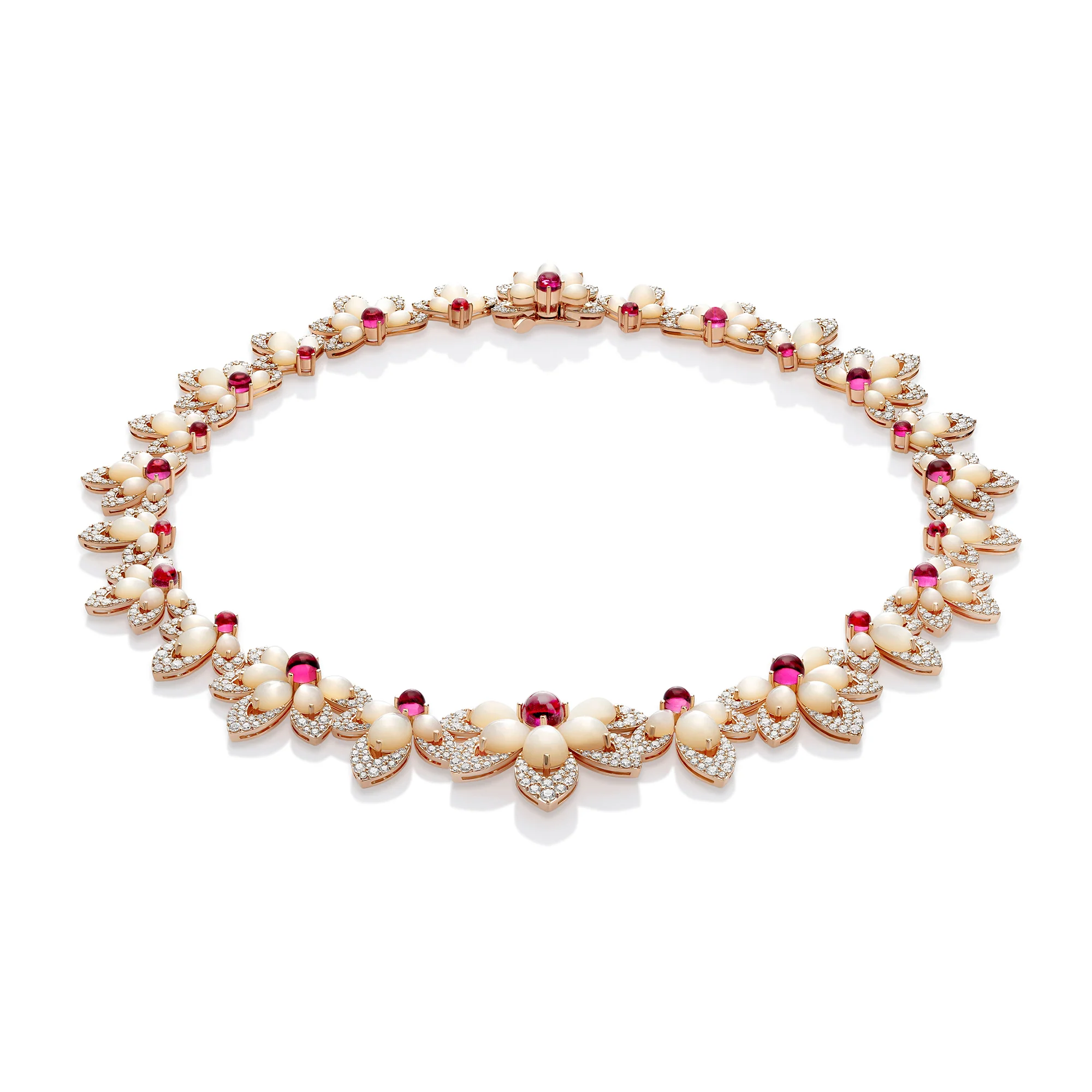 TIARĂ NECKLACE WITH MOTHER OF PEARL, RUBELLITE AND DIAMONDS
