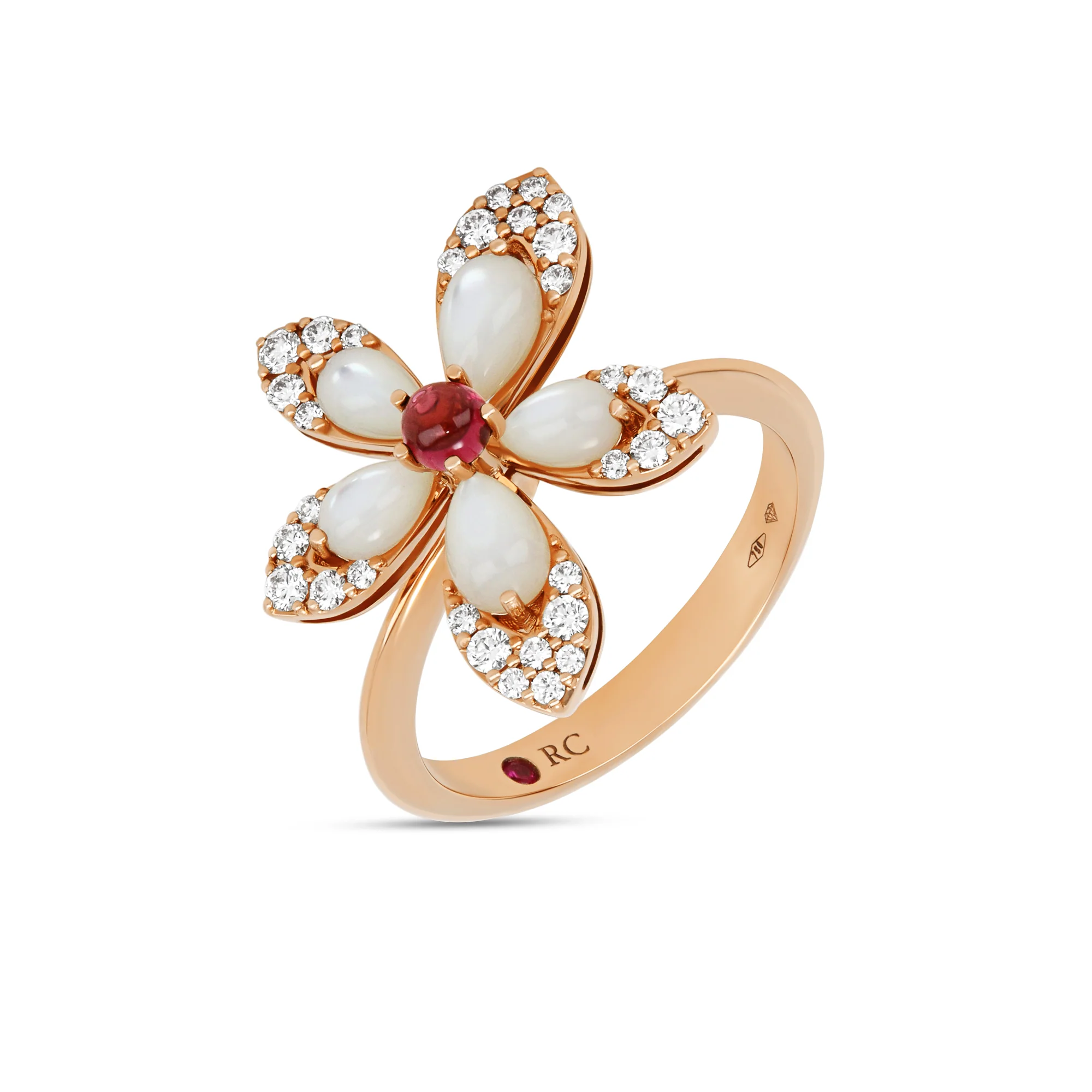 TIARĂ RING WITH MOTHER OF PEARL, RUBELLITE AND DIAMONDS
