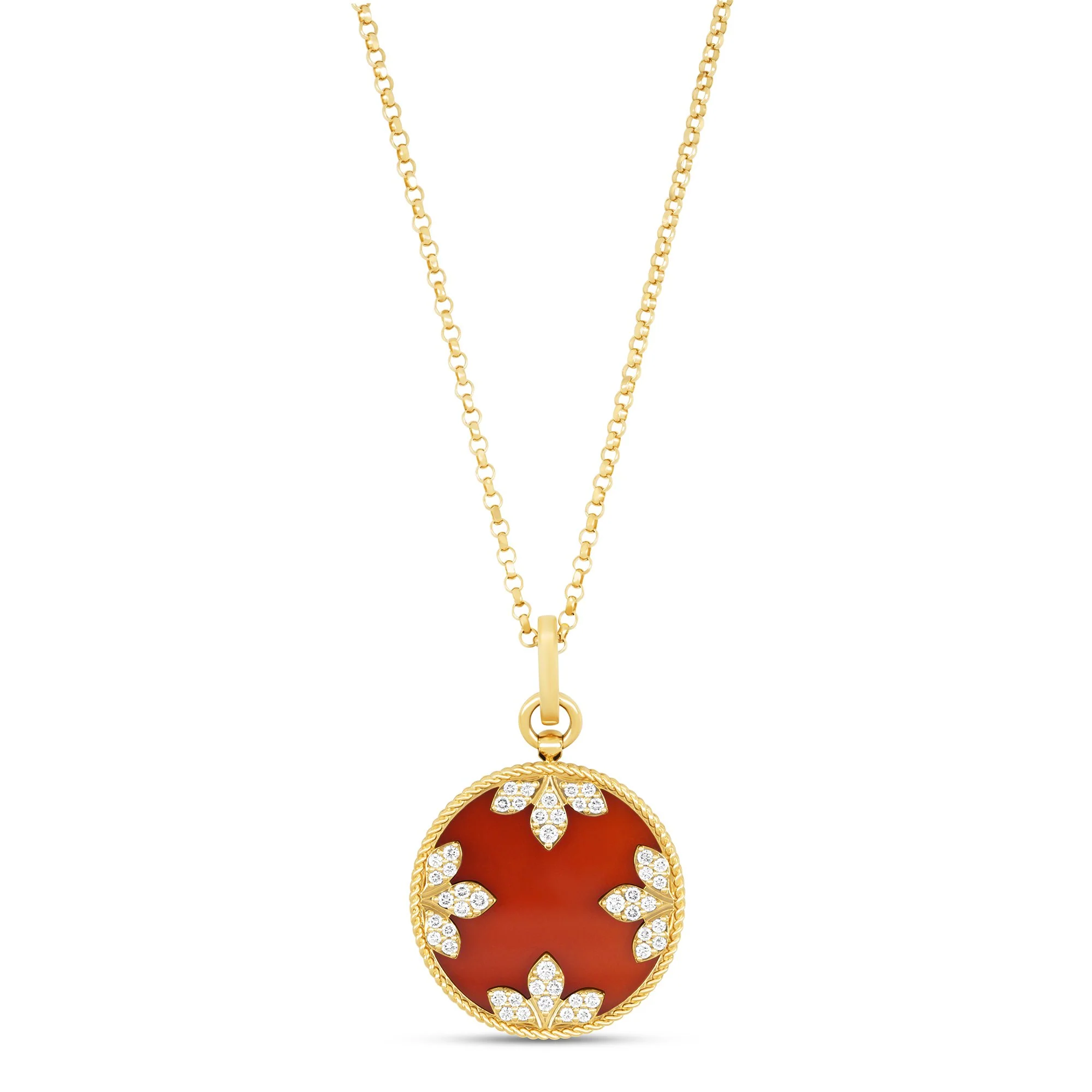 VENETIAN MEDALLIONS COLLAR WITH DIAMONDS AND RED AGATA