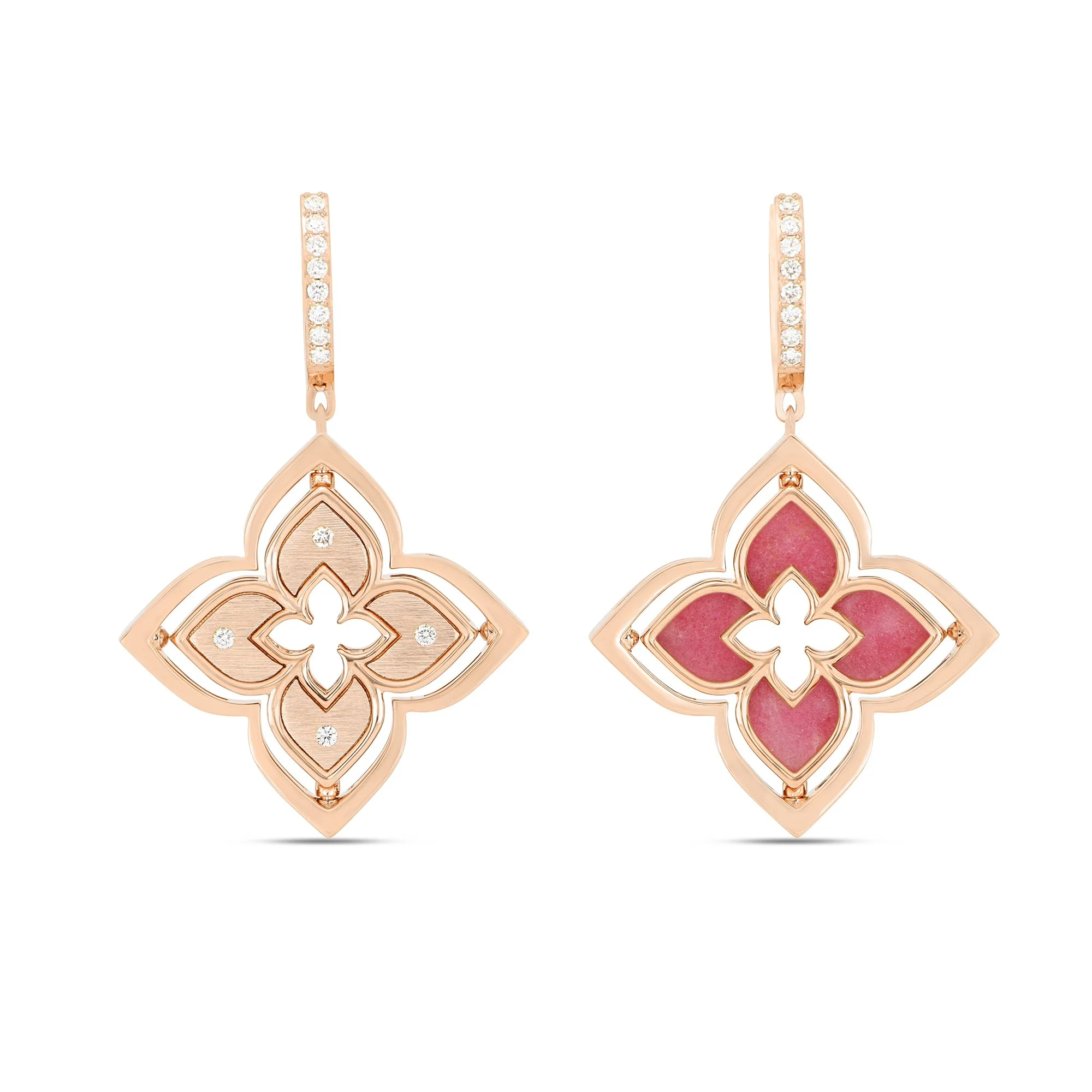 VENETIAN PRINCESS EARRINGS WITH DIAMONDS AND RHODONITE
